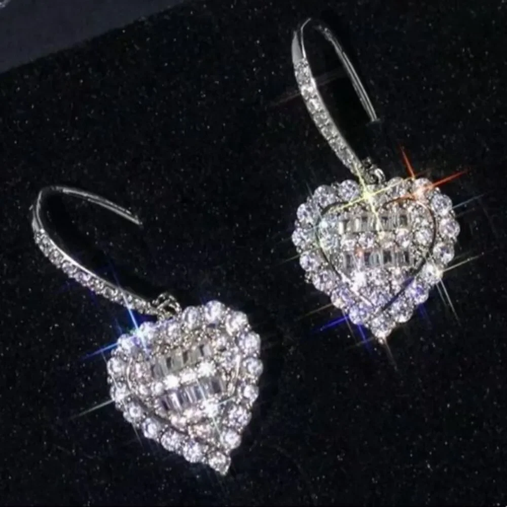 The Heart of Bling 925 Silver Drop Earrings w White Sapphire